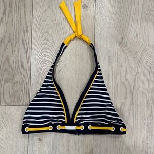 Nautica Black and White Striped Bikini Top with Yellow Accent